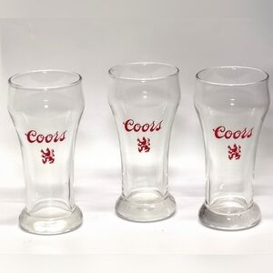 3 Vintage Coors Glasses, Red Logo and Lion Emblem